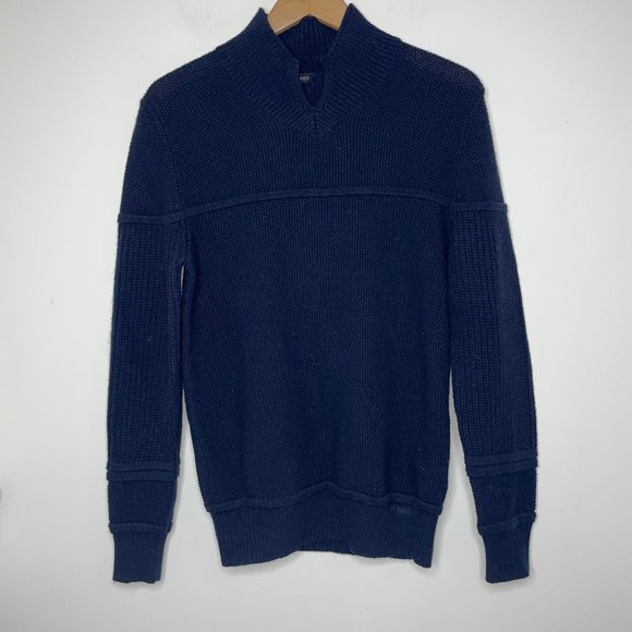 Greg Pier Mens Navy Blue Cashmere V-Neck High Neck Pullover Sweater Italy - Picture 7 of 15